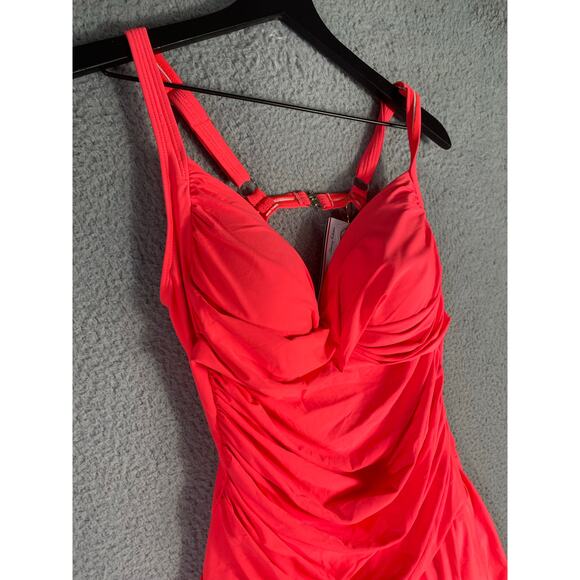 Red Swimdress 3XL One Piece Tummy Control Modest Swimwear Bathing Suit - Picture 3 of 12